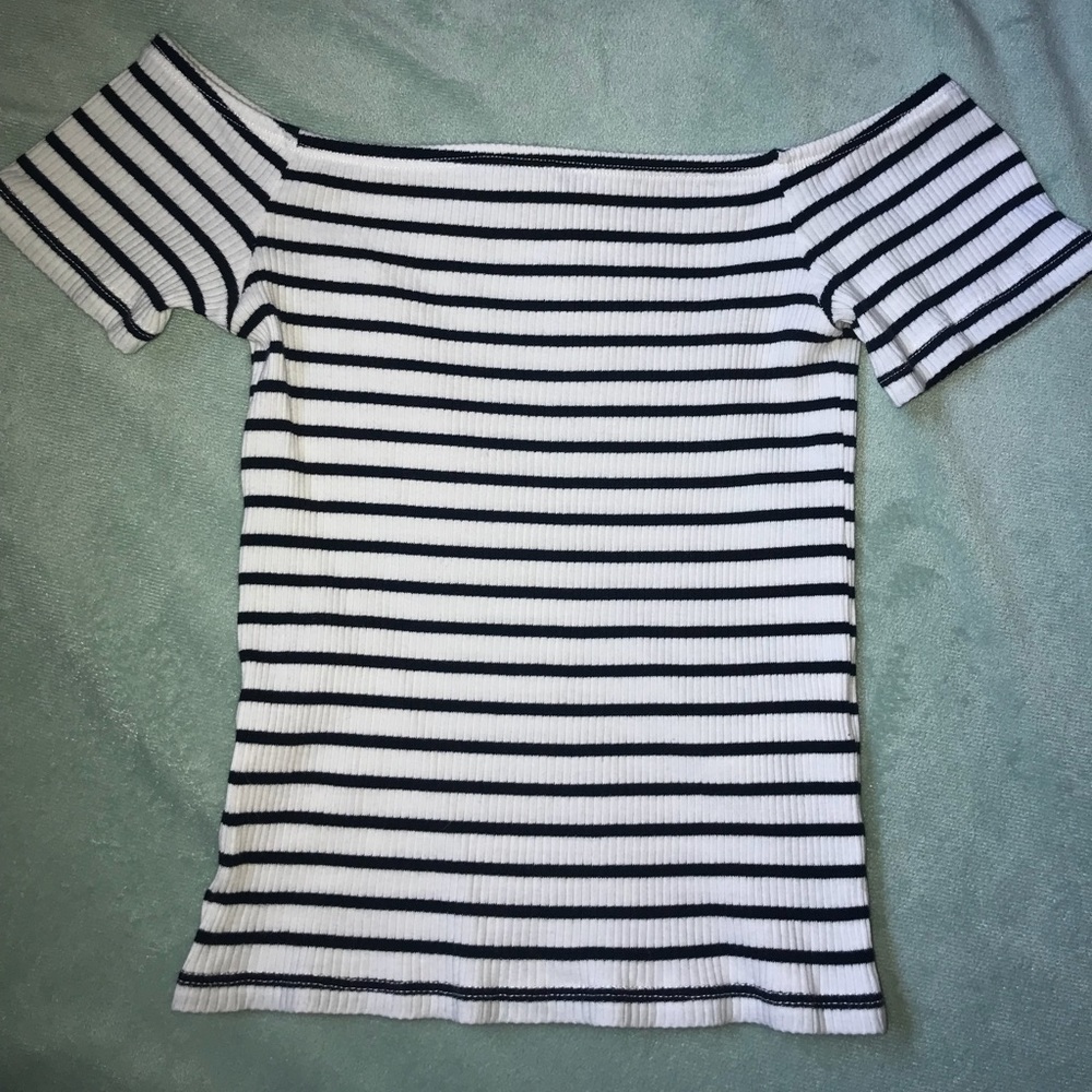 H&M Off The Shoulder Black And White Stripes Shirt